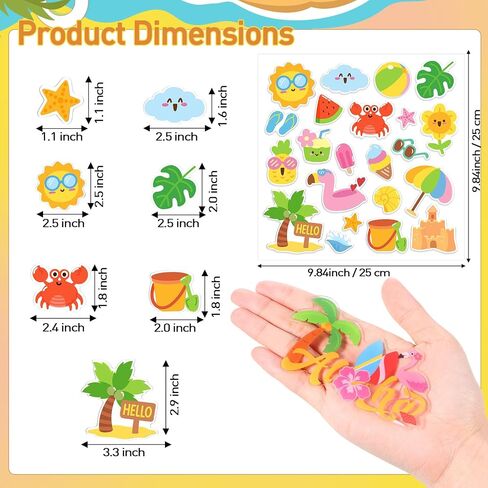 34 Pieces Summer Thick Gel Clings Hello Window Gels Decals Reusable Beach Stickers Removable Pool Sun Cute Gel Clings for Windows Refrigerators Summer Party Decorations, 1 Sheet in Saudi Arabia