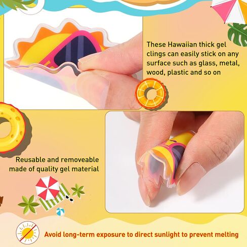 34 Pieces Summer Thick Gel Clings Hello Window Gels Decals Reusable Beach Stickers Removable Pool Sun Cute Gel Clings for Windows Refrigerators Summer Party Decorations, 1 Sheet in Saudi Arabia