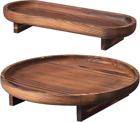 Black Decorative Trays, 2 Pcs Black Trays for Coffee Table, Round Wood Tray, Tray for Bathroom, Vanity, Kitchen, Coffee Table Decor, 12 Inches in Saudi Arabia