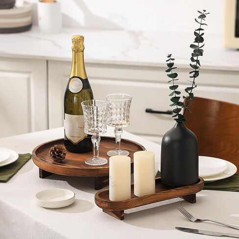 Black Decorative Trays, 2 Pcs Black Trays for Coffee Table, Round Wood Tray, Tray for Bathroom, Vanity, Kitchen, Coffee Table Decor, 12 Inches in Saudi Arabia