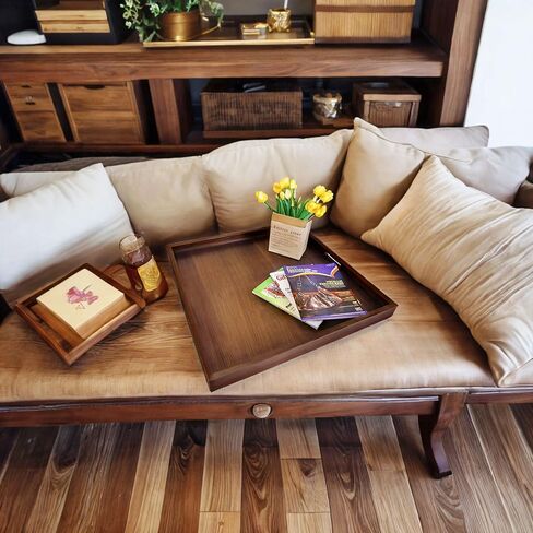24x24 inches Square Walnut Wooden Ottoman Tray, Large Living Room Serving Tray in Saudi Arabia