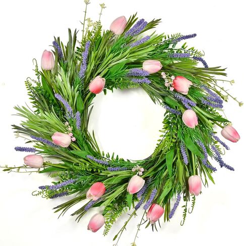 Beinhome 25-inch Handmade Floral Wreath: Blue Hydrangea and Ferns Door Wreath with Ombre Effect for Front Door, Home, and Kitchen in Saudi Arabia