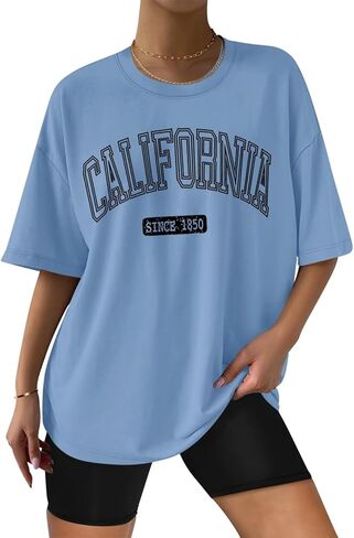 تي شيرت نسائي كبير الحجم مطبوع عليه حروف من ORANDESIGNE برقبة دائرية وأكمام قصيرة in Kuwait