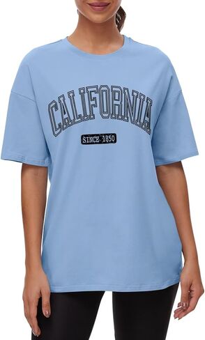 تي شيرت نسائي كبير الحجم مطبوع عليه حروف من ORANDESIGNE برقبة دائرية وأكمام قصيرة in Kuwait