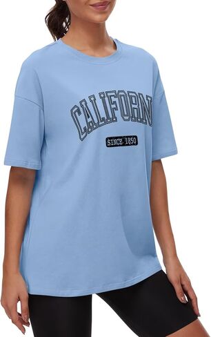 تي شيرت نسائي كبير الحجم مطبوع عليه حروف من ORANDESIGNE برقبة دائرية وأكمام قصيرة in Kuwait