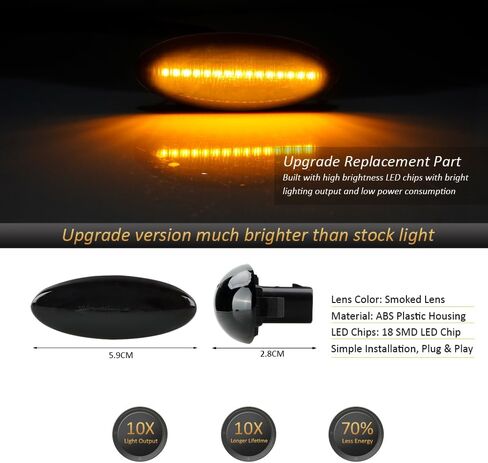 D-Lumina Sequential LED Side Marker Lights Turn Lave Lens Clear Lens toyo-Ta Yaris 2006-2011 ، Rav4 2006-2009 ، Corolla 2007-2010 ، Auris 2007-2010 ، Frend Fender Amber Side Light ، Pack of 2 in Kuwait