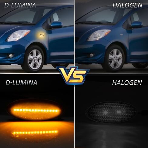 D-Lumina Sequential LED Side Marker Lights Turn Lave Lens Clear Lens toyo-Ta Yaris 2006-2011 ، Rav4 2006-2009 ، Corolla 2007-2010 ، Auris 2007-2010 ، Frend Fender Amber Side Light ، Pack of 2 in Kuwait