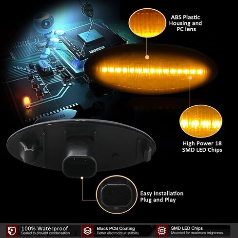 D-Lumina Sequential LED Side Marker Lights Turn Lave Lens Clear Lens toyo-Ta Yaris 2006-2011 ، Rav4 2006-2009 ، Corolla 2007-2010 ، Auris 2007-2010 ، Frend Fender Amber Side Light ، Pack of 2 in Kuwait