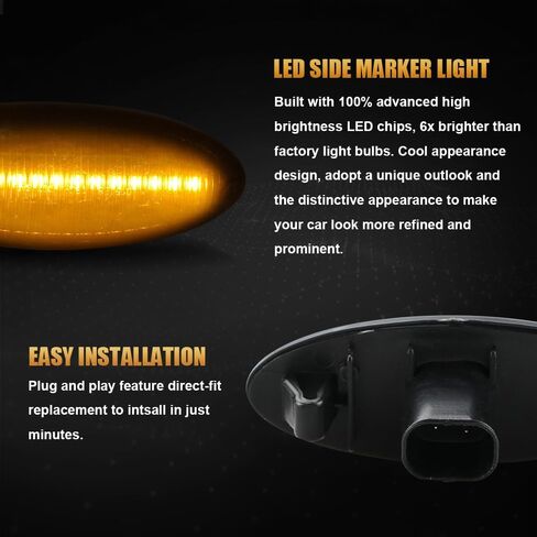 D-Lumina Sequential LED Side Marker Lights Turn Lave Lens Clear Lens toyo-Ta Yaris 2006-2011 ، Rav4 2006-2009 ، Corolla 2007-2010 ، Auris 2007-2010 ، Frend Fender Amber Side Light ، Pack of 2 in Kuwait