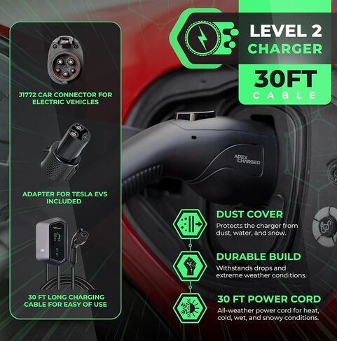 MACH 2:Fast Level 2 EV Charger 48 amp Garage-pro Wall-Mount. Electric Vehicle Charging Station 4 Nema 14-50 Outlet. J1772 car Connector. Key Accessories: 30ft Cable & Tesla NACS evse Portable Adapter in Saudi Arabia