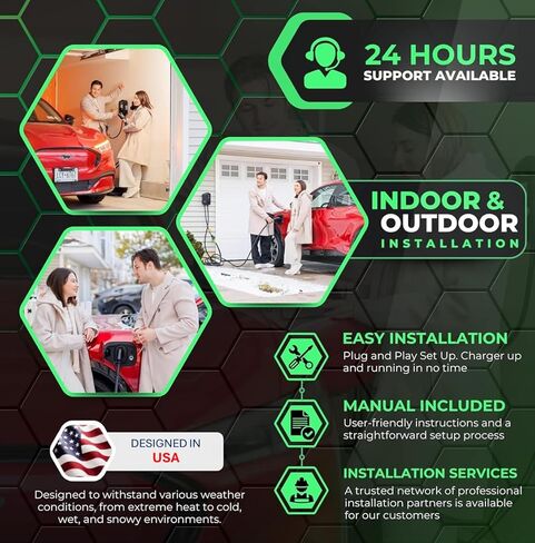 MACH 2:Fast Level 2 EV Charger 48 amp Garage-pro Wall-Mount. Electric Vehicle Charging Station 4 Nema 14-50 Outlet. J1772 car Connector. Key Accessories: 30ft Cable & Tesla NACS evse Portable Adapter in Saudi Arabia