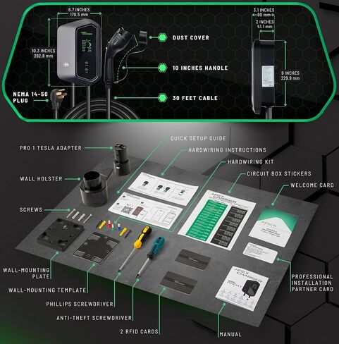 MACH 2:Fast Level 2 EV Charger 48 amp Garage-pro Wall-Mount. Electric Vehicle Charging Station 4 Nema 14-50 Outlet. J1772 car Connector. Key Accessories: 30ft Cable & Tesla NACS evse Portable Adapter in Saudi Arabia
