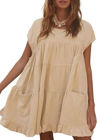 Athlisan 2025 Womens Mini Dress Casual Summer Crew Neck Cover Up Dress for Beach in Saudi Arabia