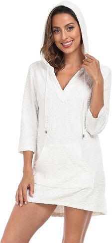 HDE Women's Terry Cloth Beach Cover Up Tunic Dress Swimsuit Coverup with Hood in Saudi Arabia