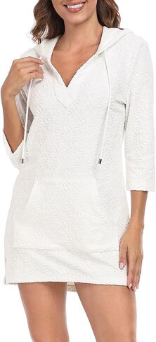 HDE Women's Terry Cloth Beach Cover Up Tunic Dress Swimsuit Coverup with Hood in Saudi Arabia