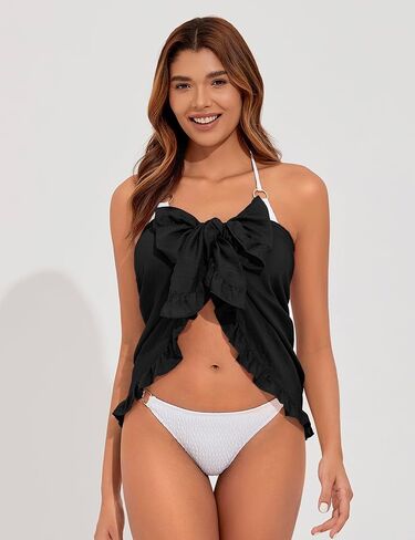 Tournesol Women's Sarong Short Beach Cover Up Skirt Sheer Bikini Wraps Ruffle Hem Bathing Suit Coverups for Swimwear S-2XL in Kuwait