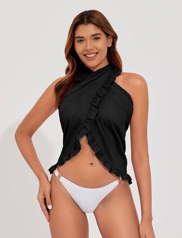 Tournesol Women's Sarong Short Beach Cover Up Skirt Sheer Bikini Wraps Ruffle Hem Bathing Suit Coverups for Swimwear S-2XL in Kuwait