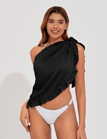 Tournesol Women's Sarong Short Beach Cover Up Skirt Sheer Bikini Wraps Ruffle Hem Bathing Suit Coverups for Swimwear S-2XL in Kuwait