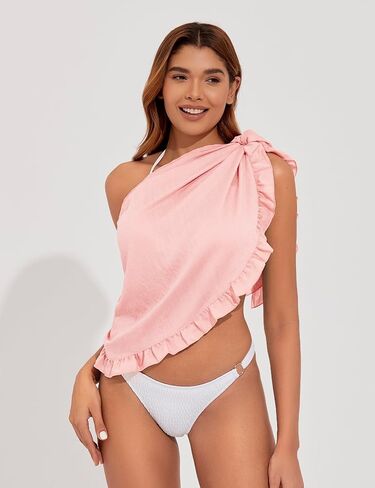 Tournesol Women's Sarong Short Beach Cover Up Skirt Sheer Bikini Wraps Ruffle Hem Bathing Suit Coverups for Swimwear S-2XL in Kuwait