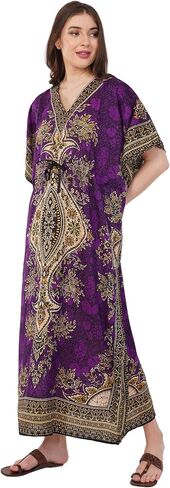Divine threads -- Women's Kaftan Floral Print/Beach Cover Up/Plus Size V-Neck Loose Kimono Maxi Dress in Saudi Arabia