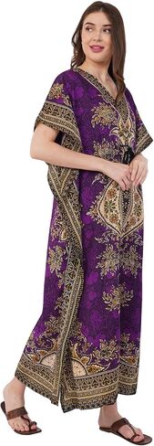 Divine threads -- Women's Kaftan Floral Print/Beach Cover Up/Plus Size V-Neck Loose Kimono Maxi Dress in Saudi Arabia