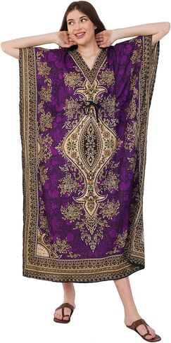 Divine threads -- Women's Kaftan Floral Print/Beach Cover Up/Plus Size V-Neck Loose Kimono Maxi Dress in Saudi Arabia