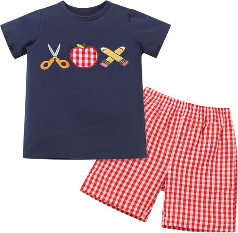 IMEKIS Toddler Kids Boys Back to School Outfit Top with Shorts Schoolbus Embroidered Kindergarten Clothes 3-7T in Saudi Arabia