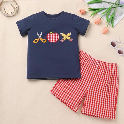 IMEKIS Toddler Kids Boys Back to School Outfit Top with Shorts Schoolbus Embroidered Kindergarten Clothes 3-7T in Saudi Arabia