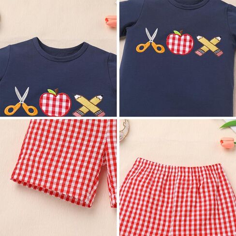 IMEKIS Toddler Kids Boys Back to School Outfit Top with Shorts Schoolbus Embroidered Kindergarten Clothes 3-7T in Saudi Arabia