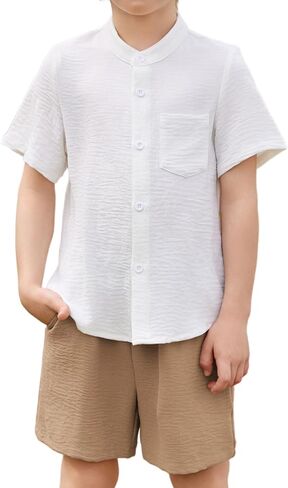 Arshiner Toddler Boys 2 Piece Set Short Sleeve Button Down Shirt and Shorts Vacation Texture Outfits with Pocket 2-13 Years in Saudi Arabia