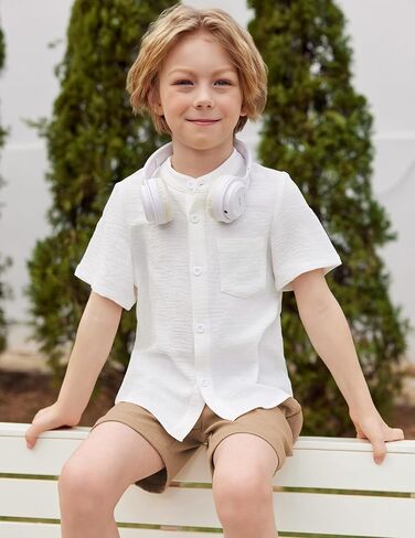 Arshiner Toddler Boys 2 Piece Set Short Sleeve Button Down Shirt and Shorts Vacation Texture Outfits with Pocket 2-13 Years in Saudi Arabia