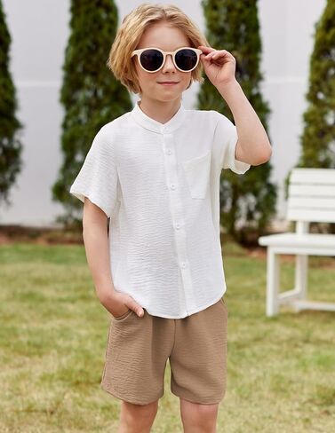 Arshiner Toddler Boys 2 Piece Set Short Sleeve Button Down Shirt and Shorts Vacation Texture Outfits with Pocket 2-13 Years in Saudi Arabia