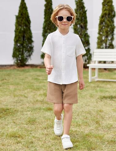 Arshiner Toddler Boys 2 Piece Set Short Sleeve Button Down Shirt and Shorts Vacation Texture Outfits with Pocket 2-13 Years in Saudi Arabia