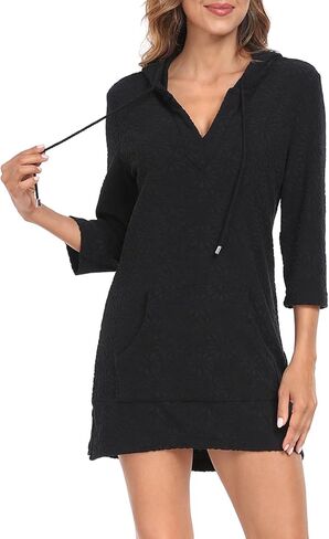 HDE Women's Terry Cloth Beach Cover Up Tunic Dress Swimsuit Coverup with Hood in Kuwait