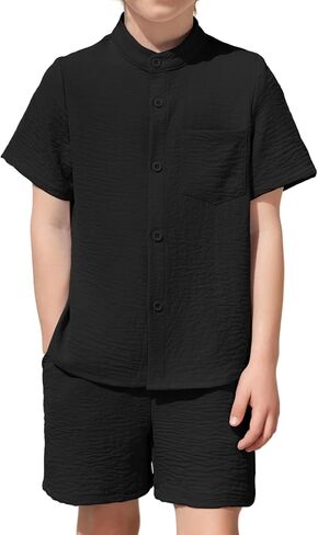 Arshiner Toddler Boys 2 Piece Set Short Sleeve Button Down Shirt and Shorts Vacation Texture Outfits with Pocket 2-13 Years in Saudi Arabia