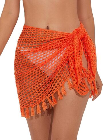 Women's Sarong Skirt Crochet Cover Up Skirt Short Bathing Suit Wrap Skirt with Tassels in Kuwait