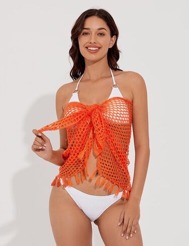 Women's Sarong Skirt Crochet Cover Up Skirt Short Bathing Suit Wrap Skirt with Tassels in Kuwait