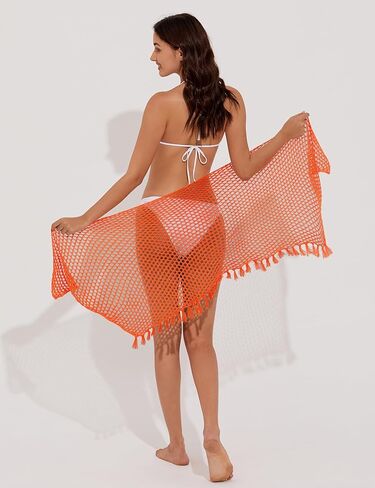 Women's Sarong Skirt Crochet Cover Up Skirt Short Bathing Suit Wrap Skirt with Tassels in Kuwait