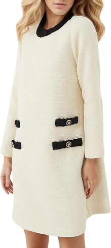 Kedera Womens Long Sleeve Tweed Dress Elegant Crew Neck A-line Party Vintage Mini Skirt Causal Dresses in Saudi Arabia