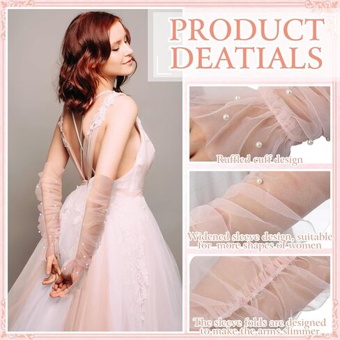 Geyoga Women's Long Bridal Wedding Tulle Gloves Pearl Mesh Fingerless Gloves for 1920 Opera Tea Party Dance Costume Accessory in Saudi Arabia