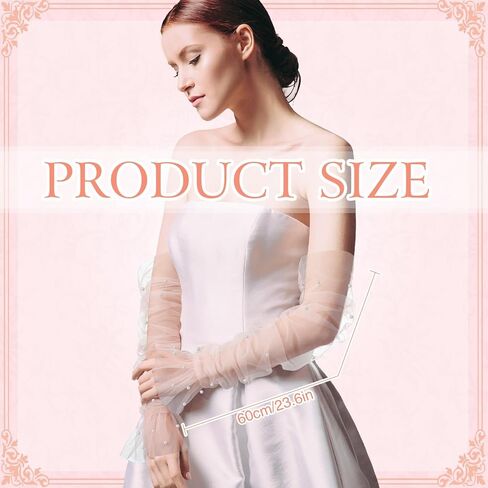 Geyoga Women's Long Bridal Wedding Tulle Gloves Pearl Mesh Fingerless Gloves for 1920 Opera Tea Party Dance Costume Accessory in Saudi Arabia