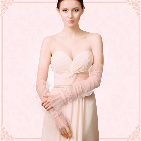 Geyoga Women's Long Bridal Wedding Tulle Gloves Pearl Mesh Fingerless Gloves for 1920 Opera Tea Party Dance Costume Accessory in Saudi Arabia