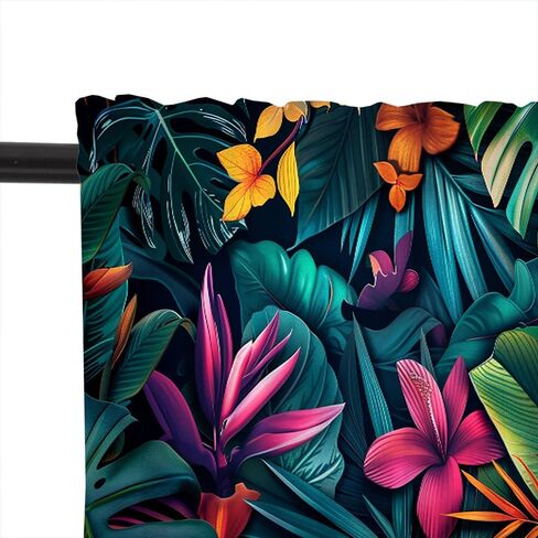 1 Panel Tropical Leopard Floral Kitchen Valance Curtains for Windows, Botanical Plant Animal Window Treatment Rod Pocket Drapes Valances for Bathroom, 54" X 18" in Kuwait