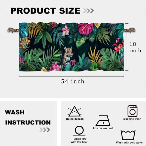 1 Panel Tropical Leopard Floral Kitchen Valance Curtains for Windows, Botanical Plant Animal Window Treatment Rod Pocket Drapes Valances for Bathroom, 54" X 18" in Kuwait
