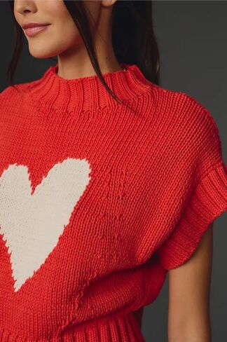 Women Cap Sleeve Sweater Vest Cute Heart Print Mock Neck Sweaters Knitted Pullover Tank Tops in Saudi Arabia