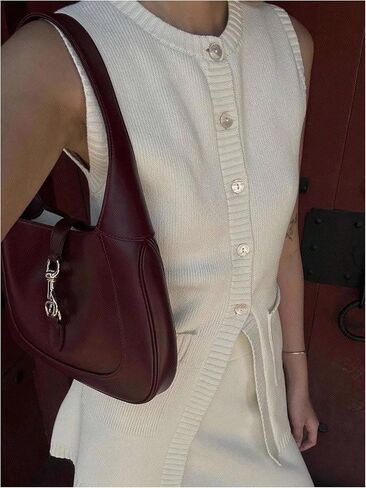 Verdusa Women's Button Front Sweater Vest Split Hem Round Neck Sleeveless Knit Tops with Pockets in Saudi Arabia