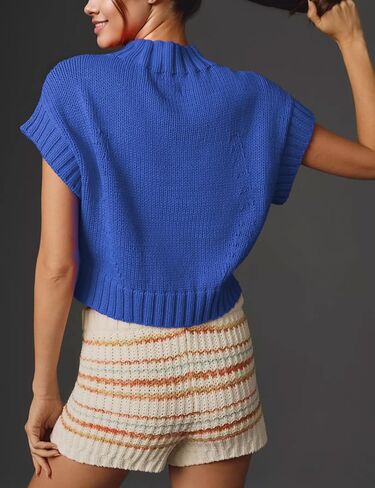 Women Cap Sleeve Sweater Vest Cute Heart Print Mock Neck Sweaters Knitted Pullover Tank Tops in Saudi Arabia