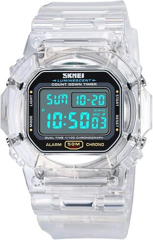 Gosasa Women's Men Youth Square Full Transparent Digital Watch Chronograph Countdown Dual Time Waterproof Watch in Saudi Arabia