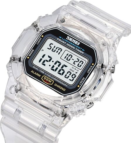 Gosasa Women's Men Youth Square Full Transparent Digital Watch Chronograph Countdown Dual Time Waterproof Watch in Saudi Arabia