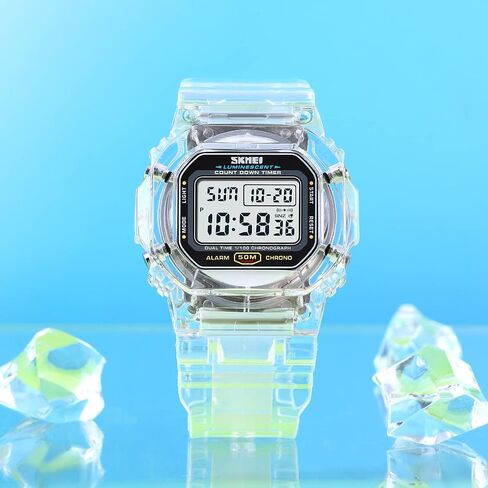 Gosasa Women's Men Youth Square Full Transparent Digital Watch Chronograph Countdown Dual Time Waterproof Watch in Saudi Arabia